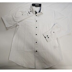 Four Way Stretch Mens Long Sleeve Button Down Dress Shirt White Polka Dot M